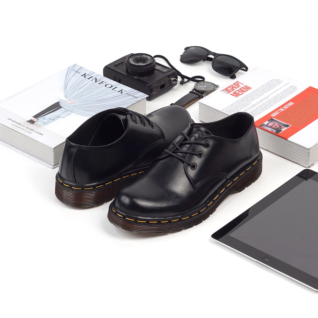 Kalmar Black (Kulit Asli) - Sepatu Boots Low Kulit Asli dokmart sepatu docmart pendek sepatu dokmart kulit asli Pantopel Pria Kasual