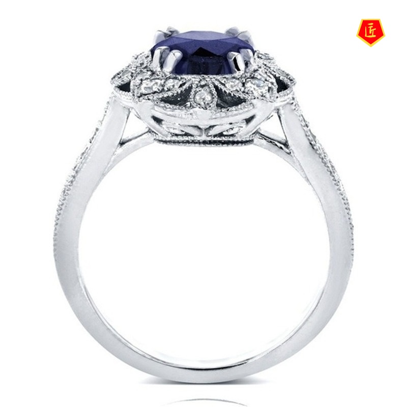 [Ready Stock]European and American Fashion Carat Diamond Ring Inlaid Sapphire Flower Ring