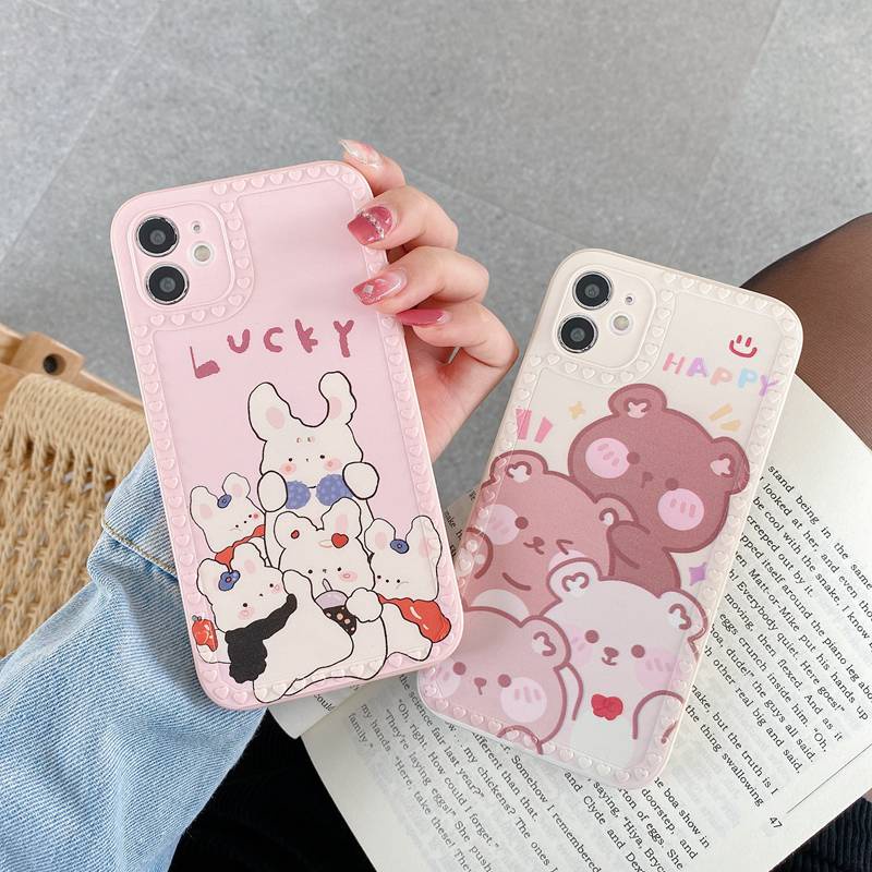 Happy Bear Mirror Soft Case OPPO A1K Realme C11 C20 C20A C2 C15 C12 Narzo 20 C25 C21 C21Y 5 5S 5i C3 Casing VIVO V20 Pro Y21 Y21S Y33S Y51 V21 V20 SE Y51A Xiaomi Redmi Redmi 9A 9C Note 8 Pro