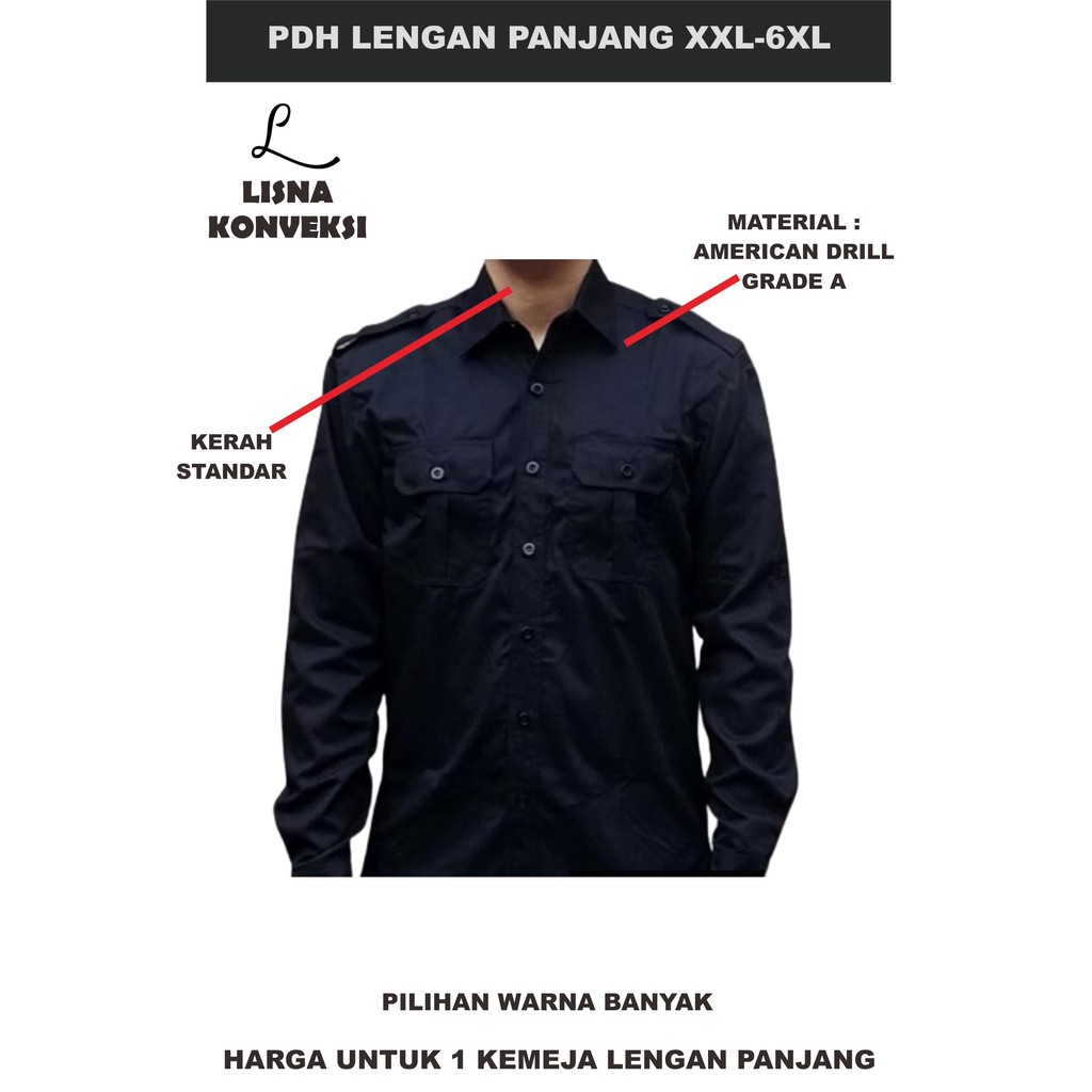 Kemeja PDH PDL Lapangan Lengan Panjang XXL-6XL