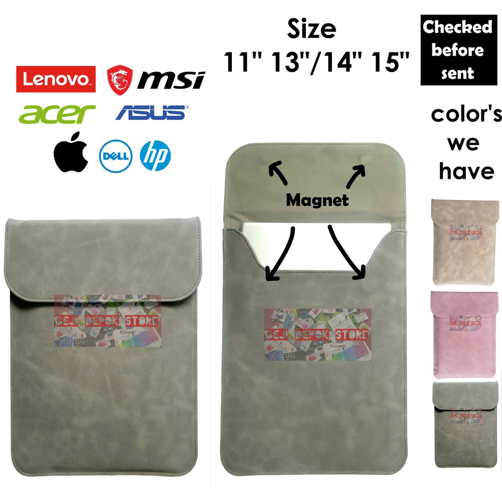 Laptop Sleeve Leather Kulit Sintetis PU Waterproof 11&quot; 13&quot; 14&quot;