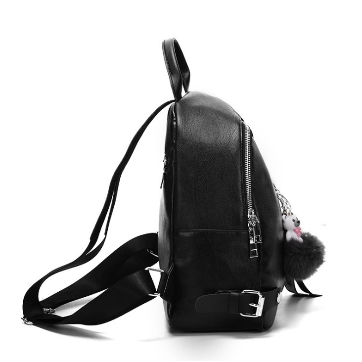 CYS Tas Ransel Mini Wanita Fashion Kulit PU Hitam Polos Kuliah Kerja Fashion Style Kasual T247