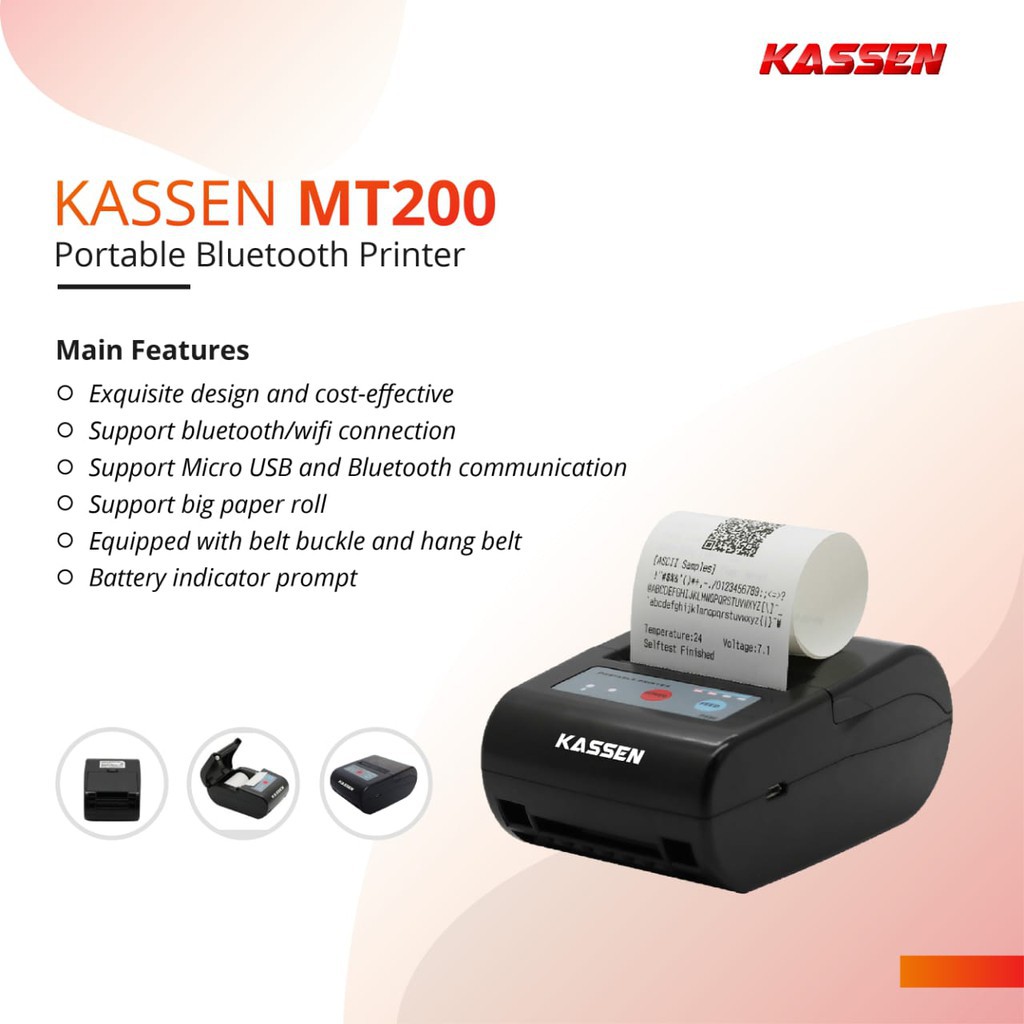 Printer Kasir Mobile Thermal 58MM Bluetooth KASSEN MT-200 / MT200 Moka Pos