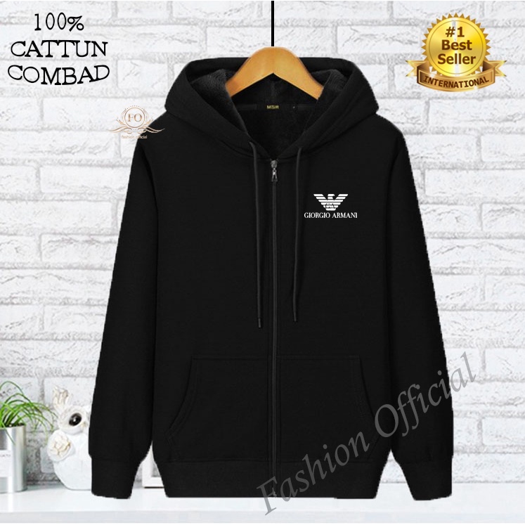 COD Jaket Zipper GA Text Putih Premium Quality / Jaket Hoodie Resleting / Jaket Pria  / Jaket wanita