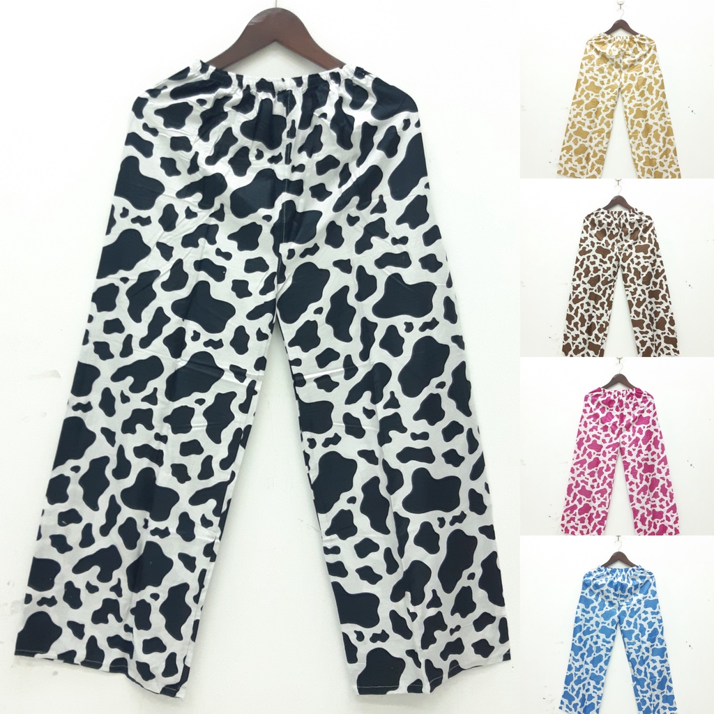 Celana Kulot Panjang Wanita Animal Sapi Bahan Santung Rayon