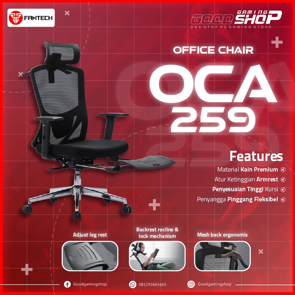 Fantech OCA259 Kursi Kantor Kerja Jaring Premium Office Chair