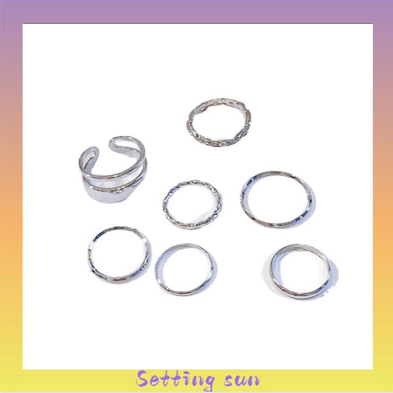 6pcs / 7pcs/Set Cincin Rantai Emas Model Terbuka Gaya Retro Korea Untuk Aksesoris Perhiasan TN