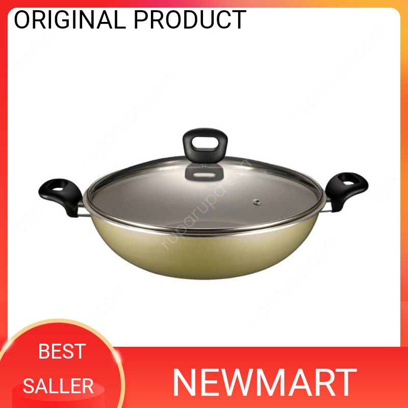Panci Dengan Tutup Kaca Krischef 32 Cm Wok Pan Dengan Tutup - Gold