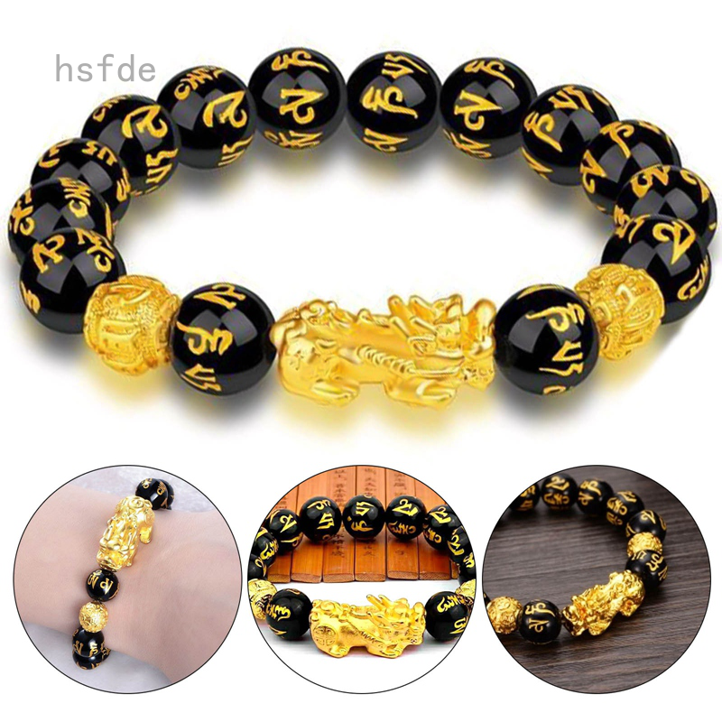 Natural Stone Obsidian Pixiu Bracelet Attract Wealth and Good Luck Jewelry 