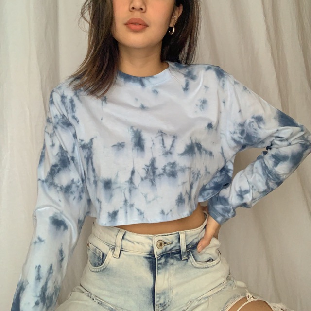  Kaos  tie  dye  lengan panjang crop with Cloudy 2 pilihan 