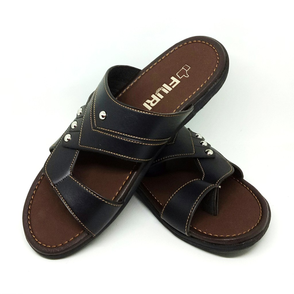 FIURI - Sandal Jempol Hitam - Sandal Pria - Sandal Casual - Sandal Pria Kulit - Sandal Pria Dewasa