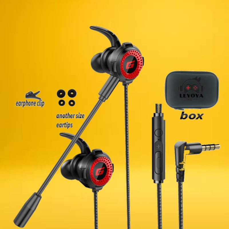Leyoya G8 Gaming Headset PUBG Bass Noise Reduction Dual Mic Mobile-G8 hitam + box