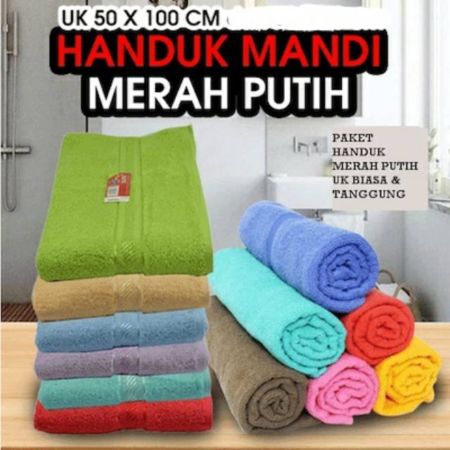 Handuk merah putih ukuran 50x100/handuk mandi/handuk jogja/handuk terlaris/handuk grosir