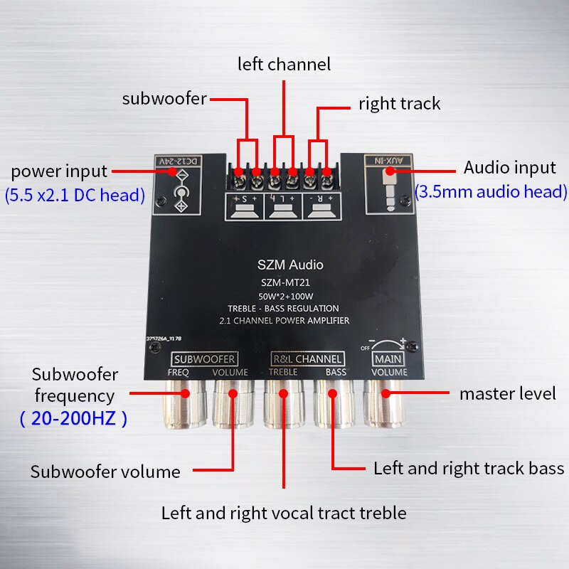 Mt21 Modul Power Amplifier Audio 2.1 Channel Bt Aux Digit High Power ZK-MT21 Sound Amp  2x50W+100W TPA3116D2