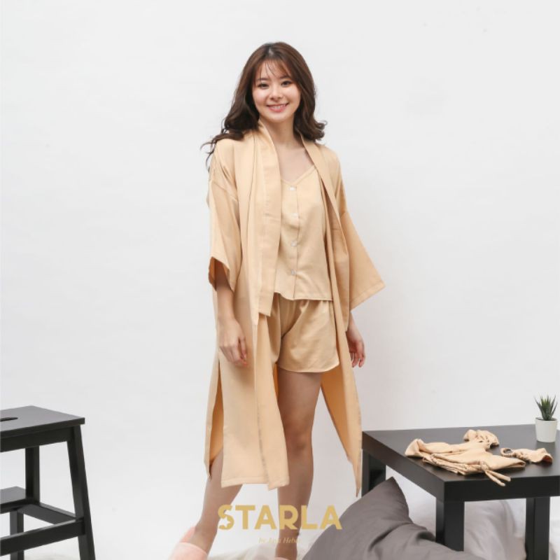 KIMONO SET 3IN1 BAJU TIDUR PIYAMA SATIN WANITA SATEN PREMIUM DEWASA KIMONO STARLA PHOEBE