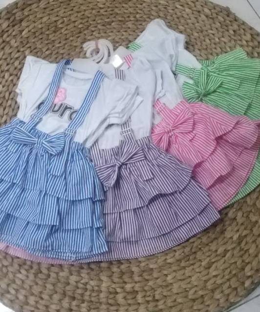 Setelan anak cewek 1 2 tahun overall kodokan kaos kodok baju anak perempuan cewek rok celana