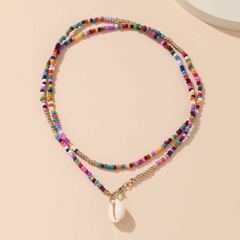 YEEZII Bohemian Fashion Colorful Beads Necklace Shell Pendant Chain Women Jewelry Accessories