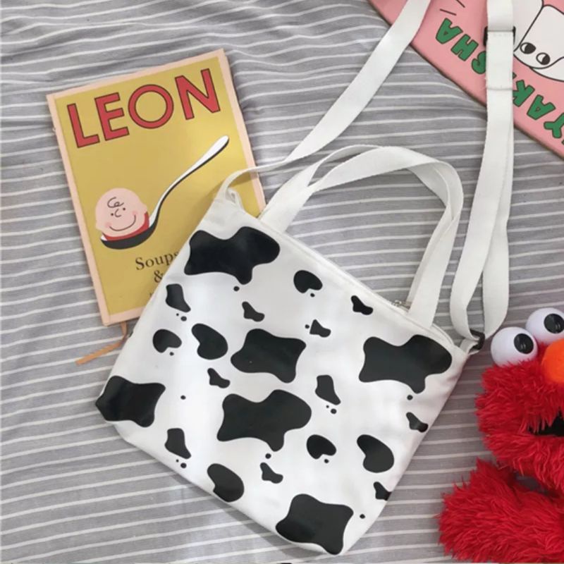 N_B_S / MOULY  Tas slempang Wanita motif Sapi lucu Korean Style ToteBag Wanita Tote Bag Kanvas