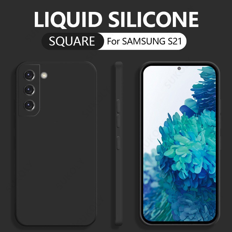 Samsung Galaxy S21 Plus S20 FE Samsung Galaxy Note20 Note 20 S21 Ultra S21+ Casing Square Liquid Silicone Phone Case Soft TPU Shockproof Bumper Back Cover-Black