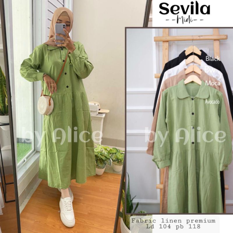 SEVILA MIDI DRESS / MIDI DRESS / DRESS LINEN / GAMIS MIDI / GAMIS LINEN / DRESS KATUN ADEM MURAH