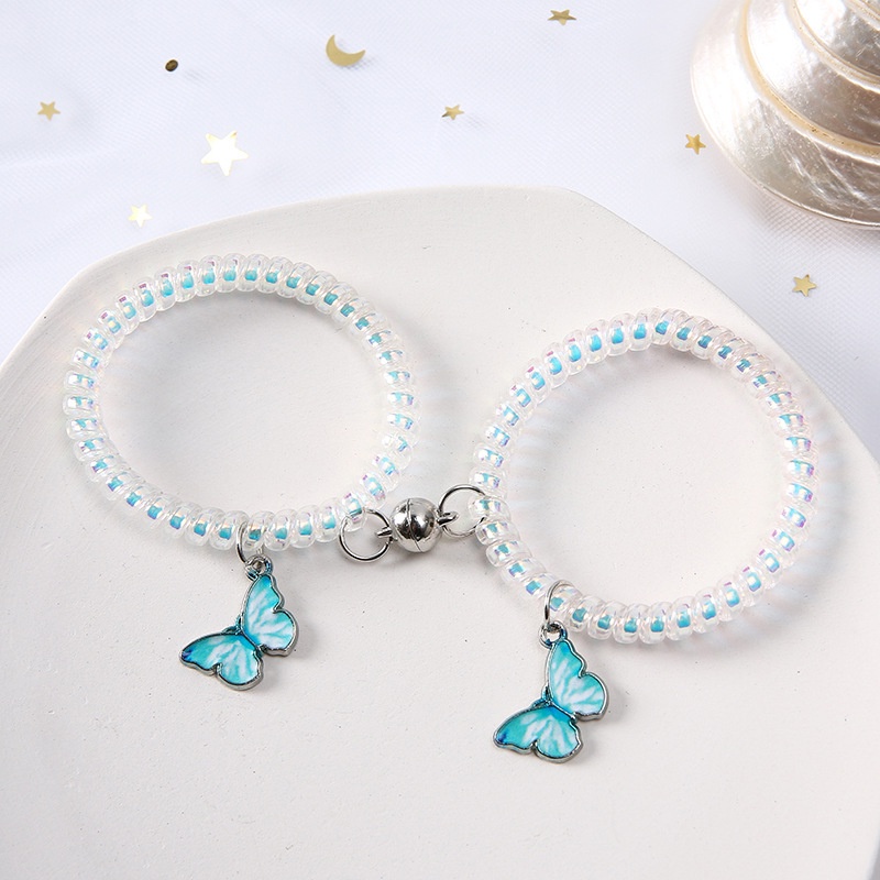 2Pcs Gelang Couple Magnet BLINGBLING KUPU Berkilau Pasangan Hip Hop Korea Fashion Butterfly Bracelet