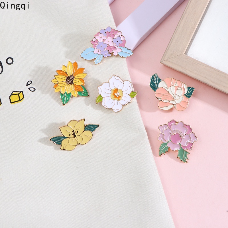 Bros Pin Enamel Bentuk Bunga Matahari Mawar Peony Camellia Untuk Pakaian