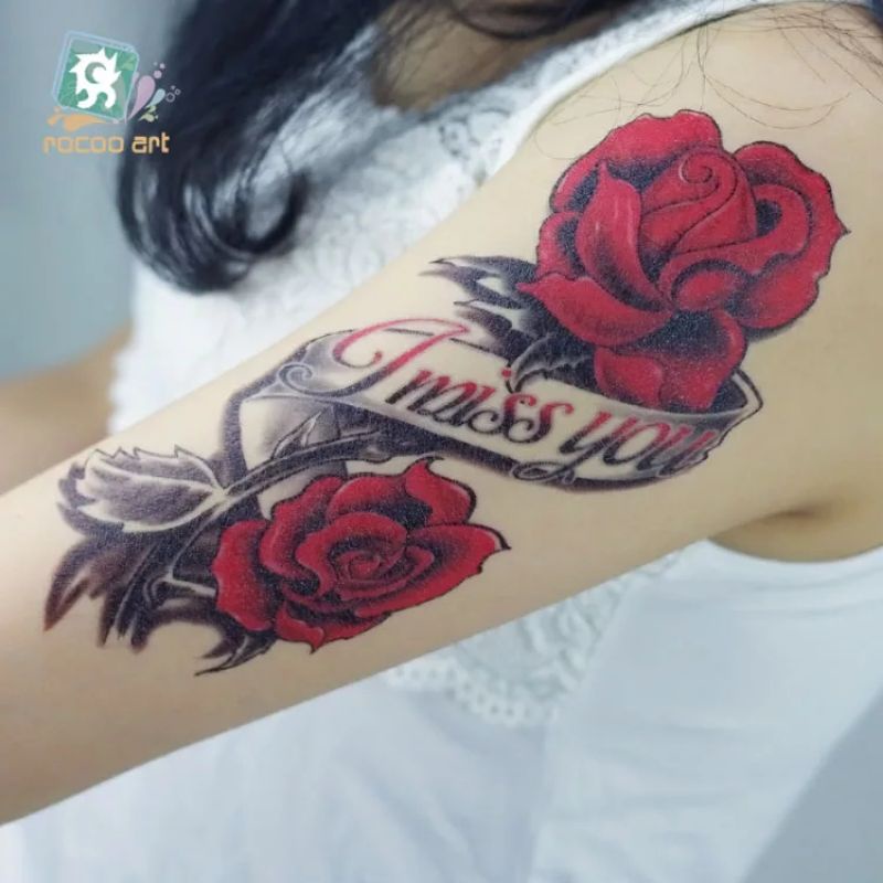 QC Seeries MAWAR MERAH DARAH HIJAU TATO TEMPORER Tahan air - tato temporary tattoo bunga mawar merah - tato custom nama gambar - tato artis - tato keren