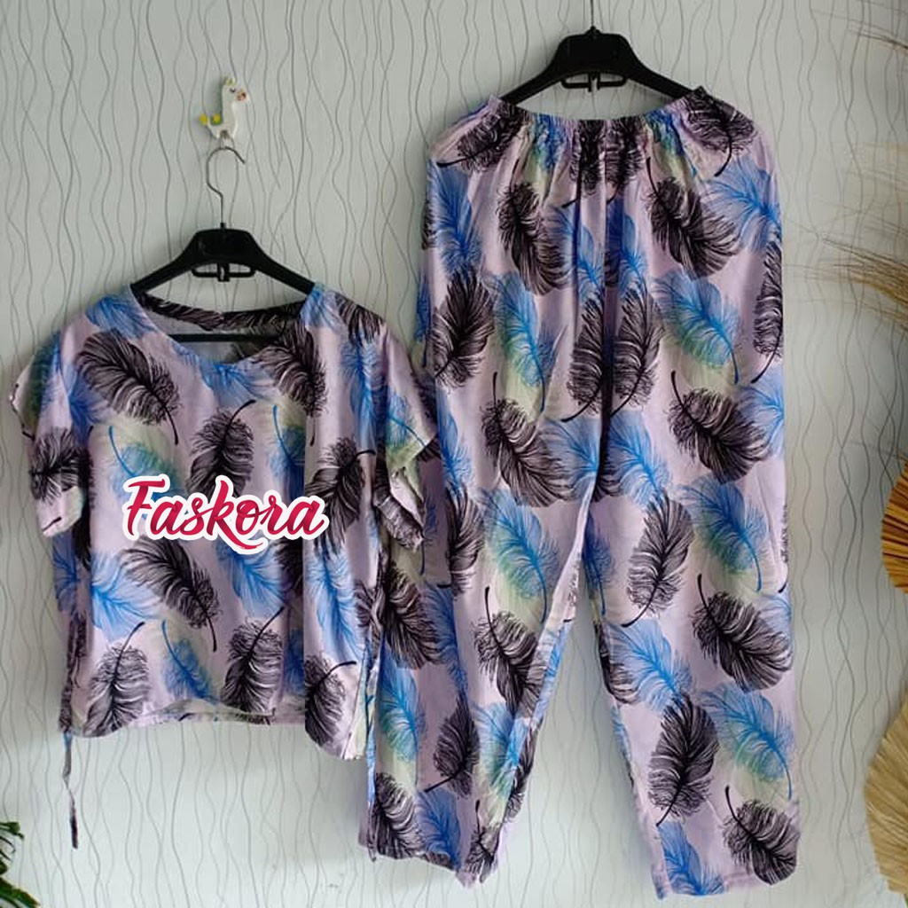 One Set Tie dye Wanita Panjang - Setelan Jumbo Rayon Wanita Kekinian - Pajamas Tiedye Set Tulang