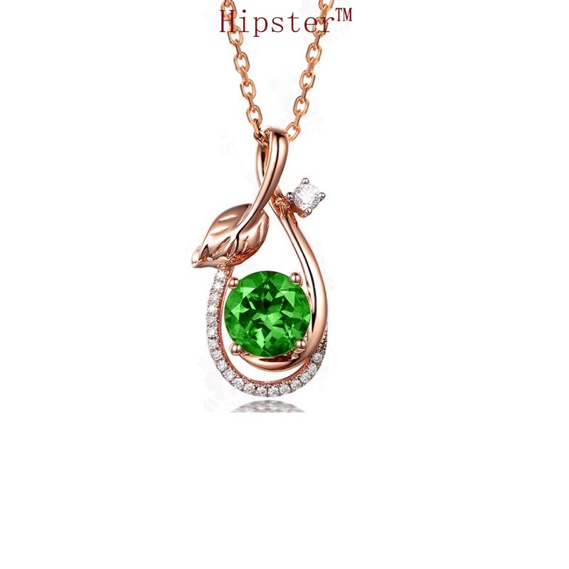 Fashion Natural Emerald Leaf Pendant Vintage Temperament Rose Gold Clavicle Chain