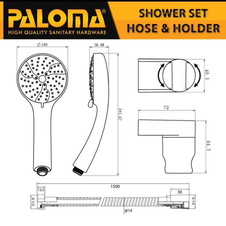 PALOMA FCP 2501 SSP 2401 Paket Keran Mixer Shower Set Panas Dingin