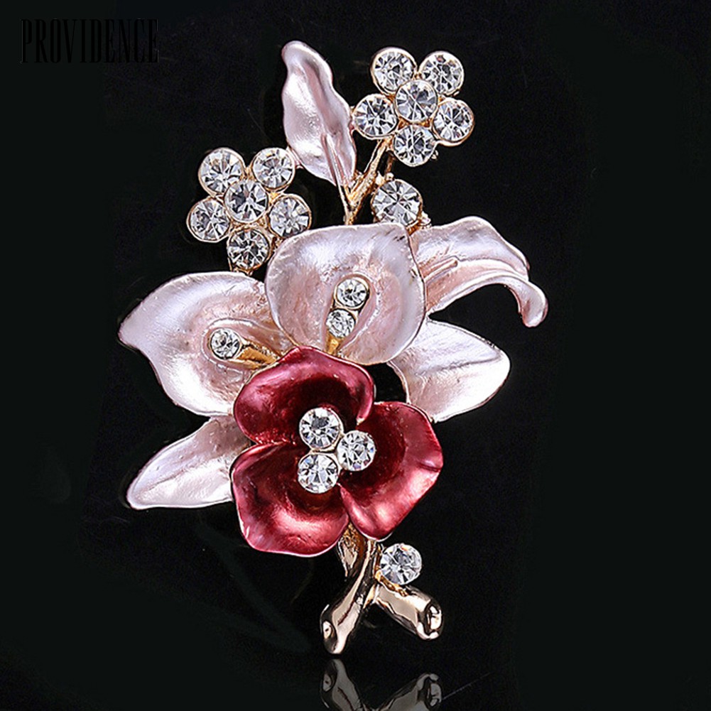 (in stock)Rhinestone Inlaid Flower Brooch Pin Alloy Enamel