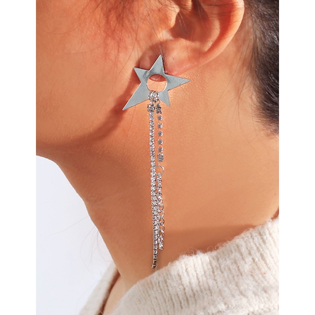 LRC Anting Tusuk Fashion Silver Star-studded Claw Chain Earrings F40690