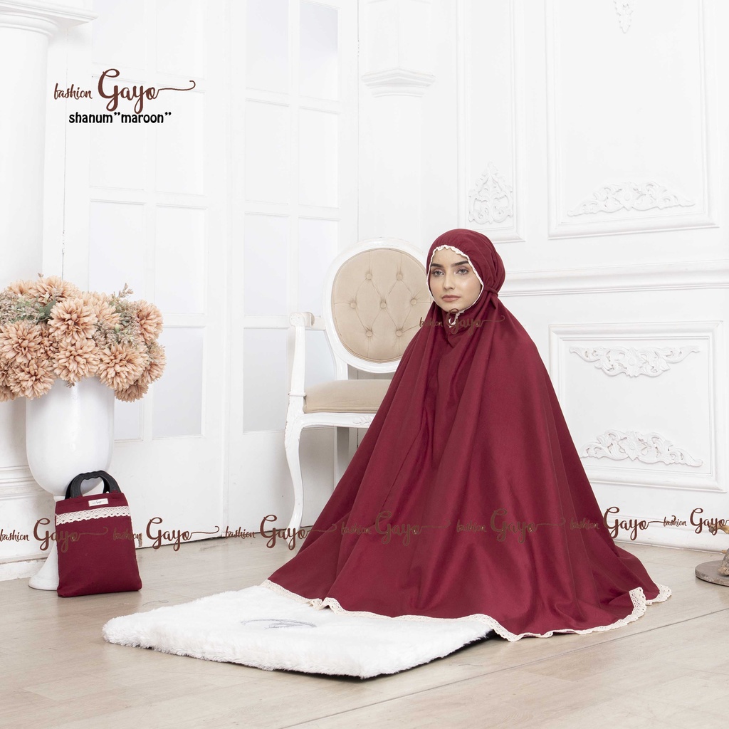 Mukena dewasa katun polos renda rajut Shanumseries