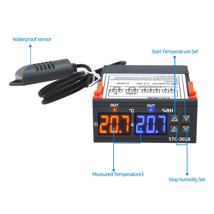 STC-3028 220V Thermostat Hygrostat Pengatur Suhu Dan Kelembaban