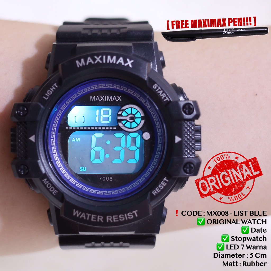 Jam tangan digital pria wanita FREE PUPLEN MAXIMAX model gshock LED watch MX7008