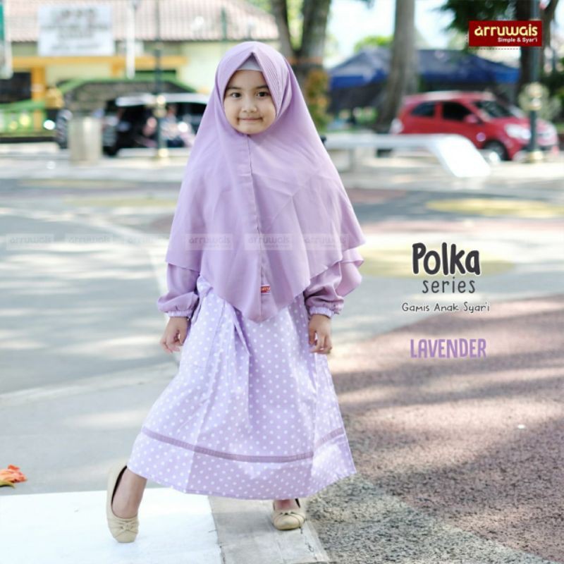 gamis anak syar'i-gamis anak polkadot - 1 sampai 8 tahun ORI arruwais