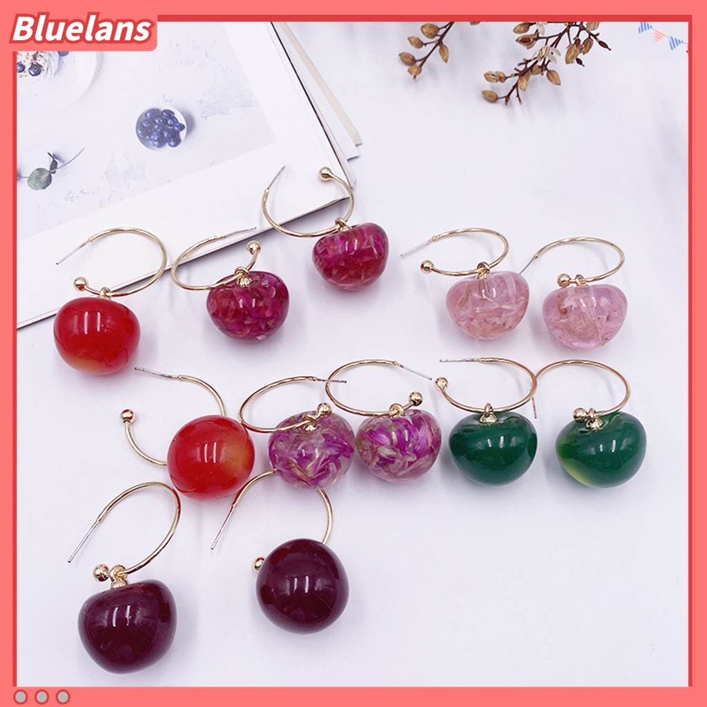 1 Pasang Anting Stud Desain Buah Ceri Untuk Aksesoris Wanita