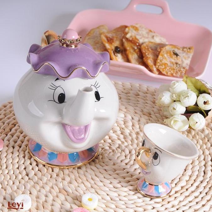 Set Teko Cangkir Teh Mrs Potts Beauty and The Beast Keramik - LFGBEEC