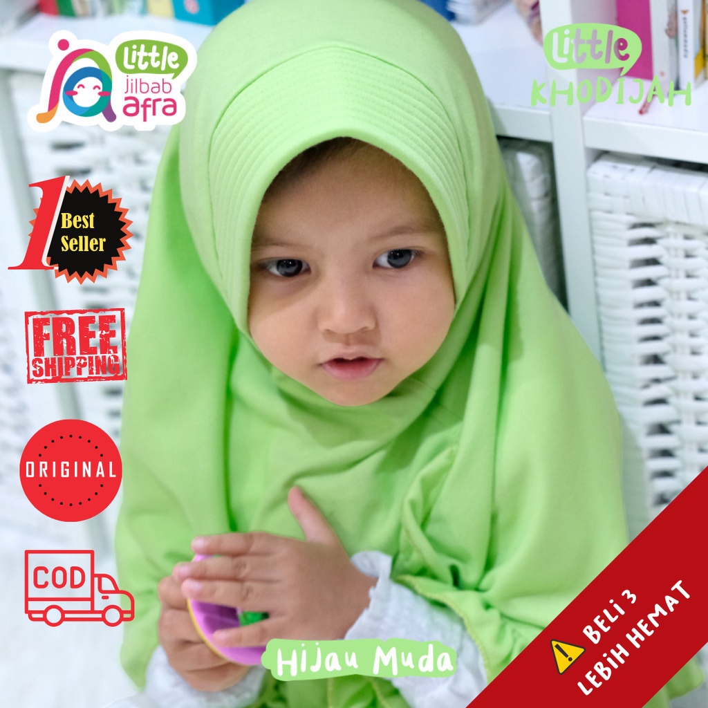 JAS JILBAB ANAK LITTLE KHODIJAH HIJAU MUDA JILBAB ARFA BERGO RENDA BAHAN KAOS UNTUK BABY BAYI BALITA