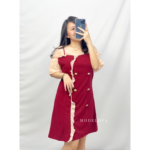 MDLV ~ 0987# Sheryn Double Breasted Dress Premium Mini Dress Korea Sabrina Fashion import