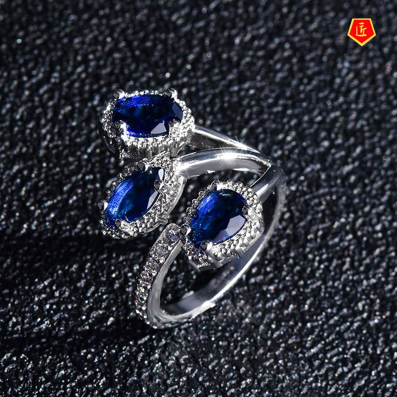[Ready Stock]Creative New Inlaid Imitation Natural Sapphire Ring