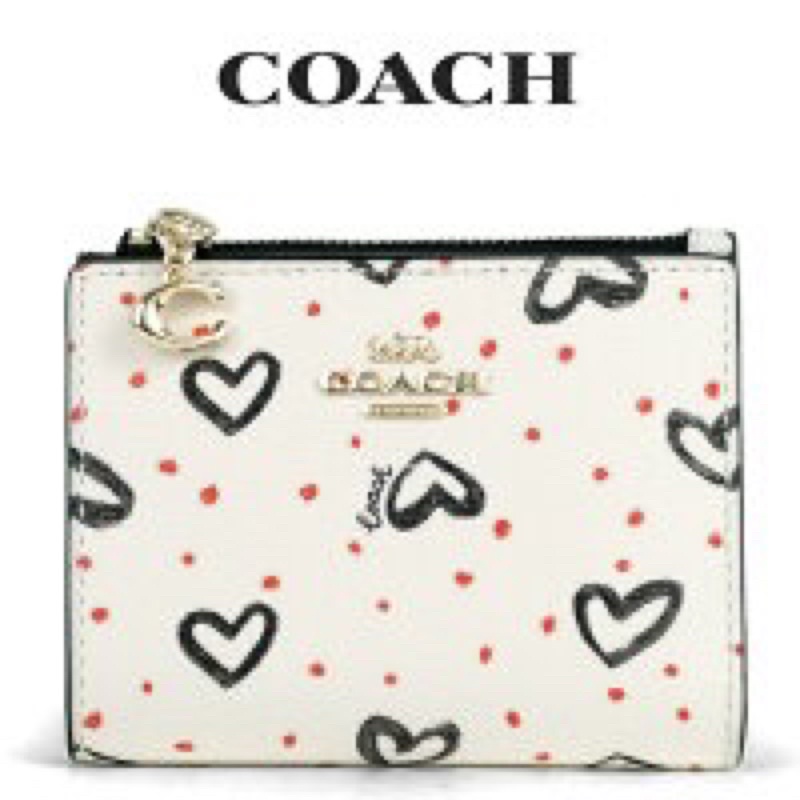 Coach Snap Card Case With Crayon Hearts Print