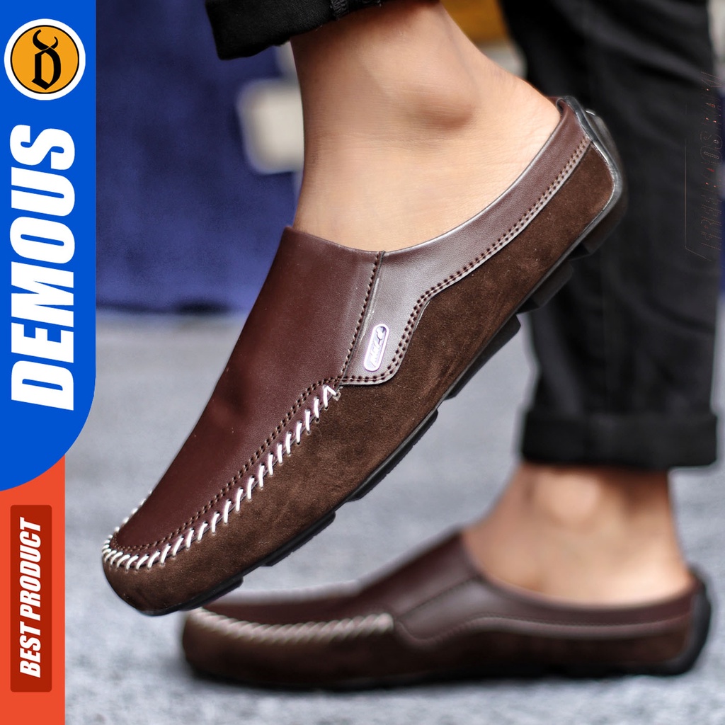 Sepatu Sandal Pria Kulit Pu Sendal Bustong Slop Hitam DEMOUS LUCAS