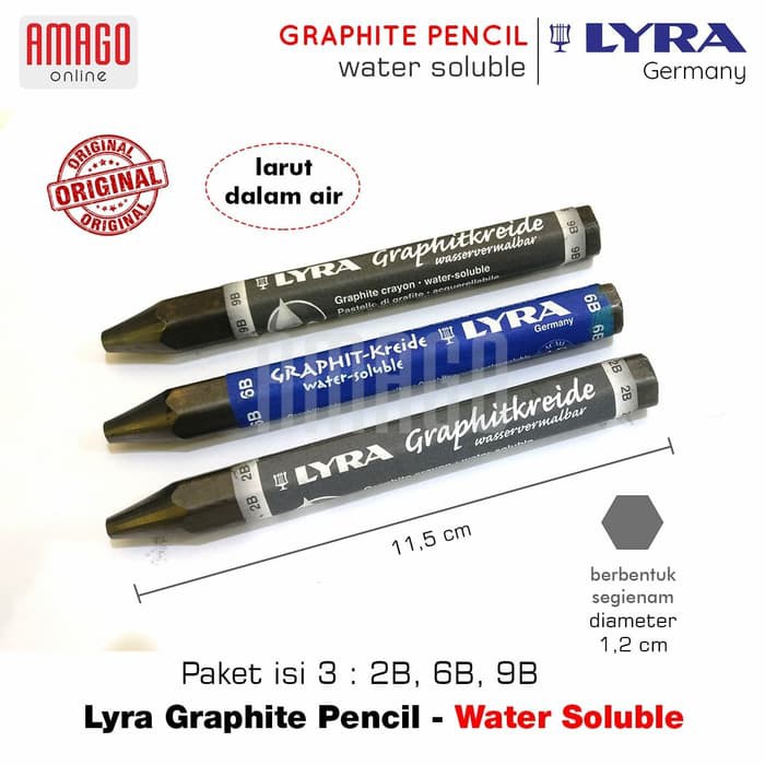 LYRA Watercolour Graphite Pastels - Water Soluble (Larut di Air) Paket isi 3 - 2B/6B/9B - L563010X