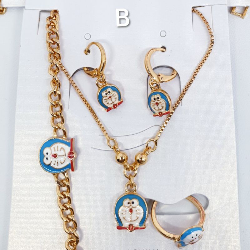 Kalung set anak Doraemon lapis mas 18k