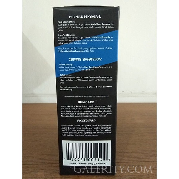 L Men Gain Mass Chocolate 500 Gr Whey Protein Susu Gainer Supplemen Fitness Penambah Berat Badan Shopee Indonesia