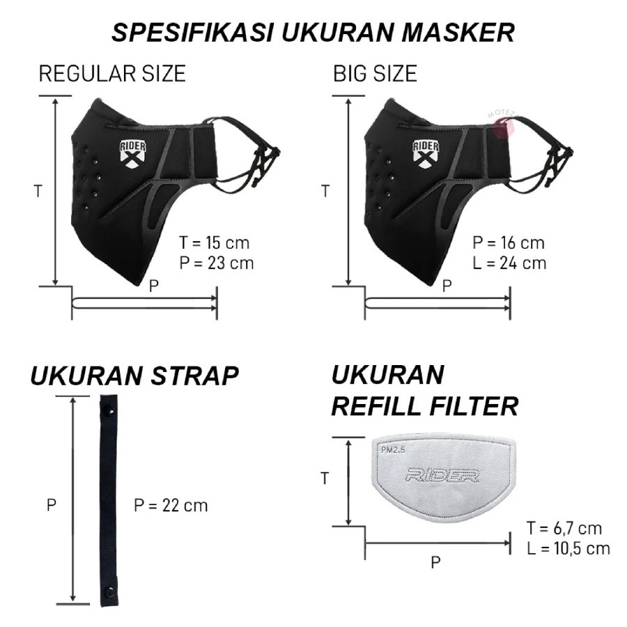 Moteza Masker Filter Karbon Aktif N95 - RIDER - Anti Polusi Kesehatan / Motor