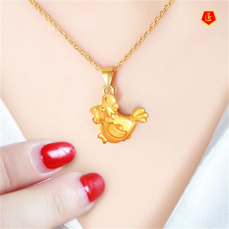 [Ready Stock]3D Gold Chinese Zodiac Rooster Pendant for Women Cute All-Match