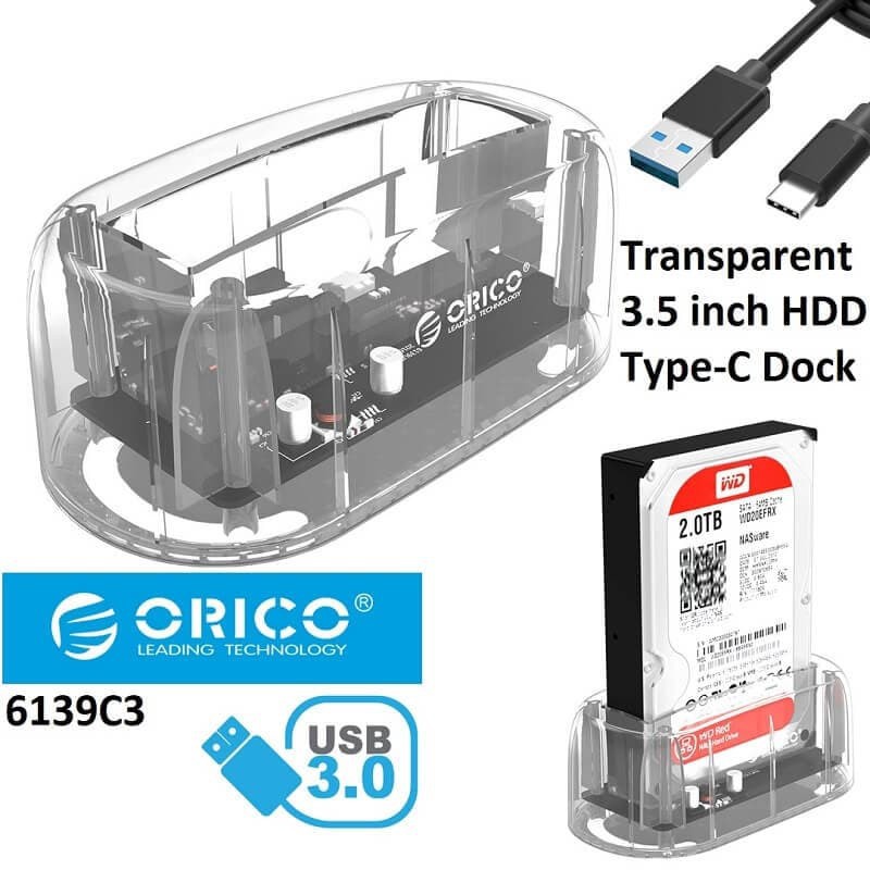 Docking harddisk ssd hdd orico 1 bay 2.5 3.5 sata usb3.1 Type-c 5Gbps transparent 6139c3 - Hard drive disk dock