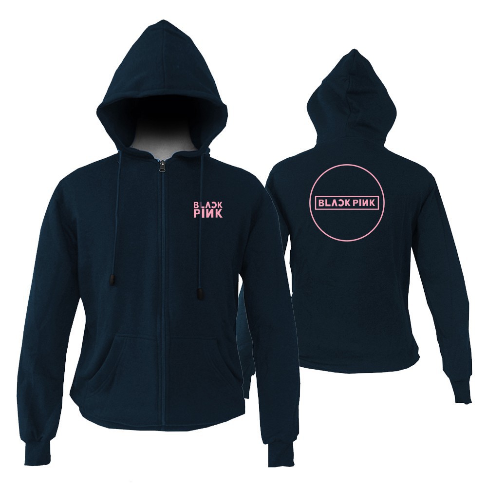 Jaket Pria Zipper Hoodie Cowok Baju Blackpink Official Kpop